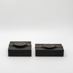 Set of 2 Boxes in Oak with Semi-Precious Stone and Brass by Kifu Paris