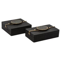 Set of 2 Boxes in Shagreen with Semi-Precious Stone and Brass by Kifu Paris