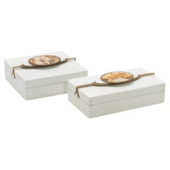 Set of 2 Boxes in Shagreen with Semi-Precious Stone and Brass by Kifu Paris