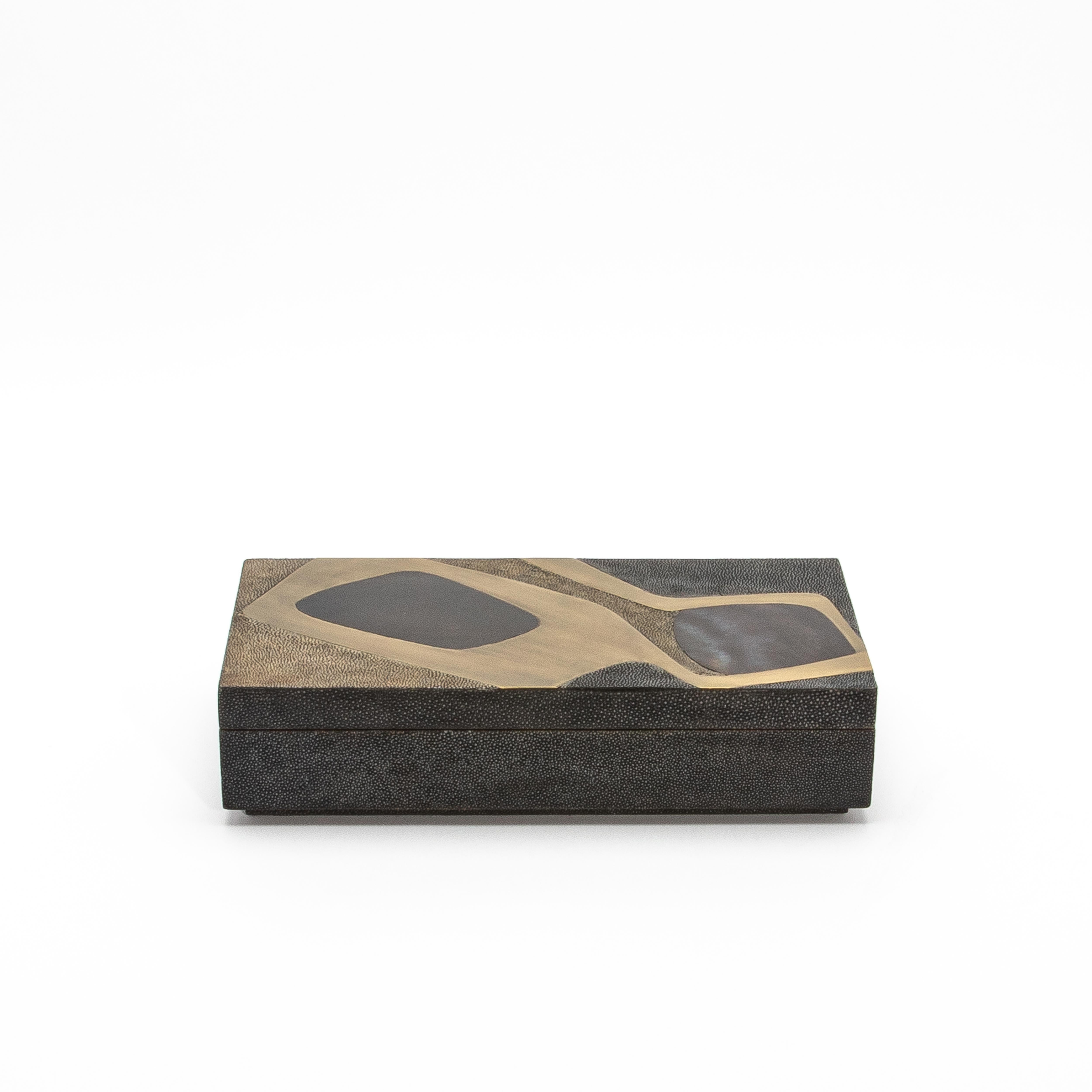 Philippine Set of 2 Boxes in Shagreen with Shell and Brass Insert by R&Y Augousti For Sale