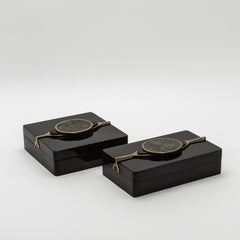 Set of 2 Boxes in Shell with Semi-Precious Stone and Brass by Kifu Paris