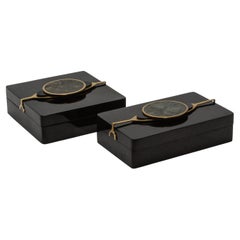 Set of 2 Boxes in Shell with Semi-Precious Stone and Brass by Kifu Paris