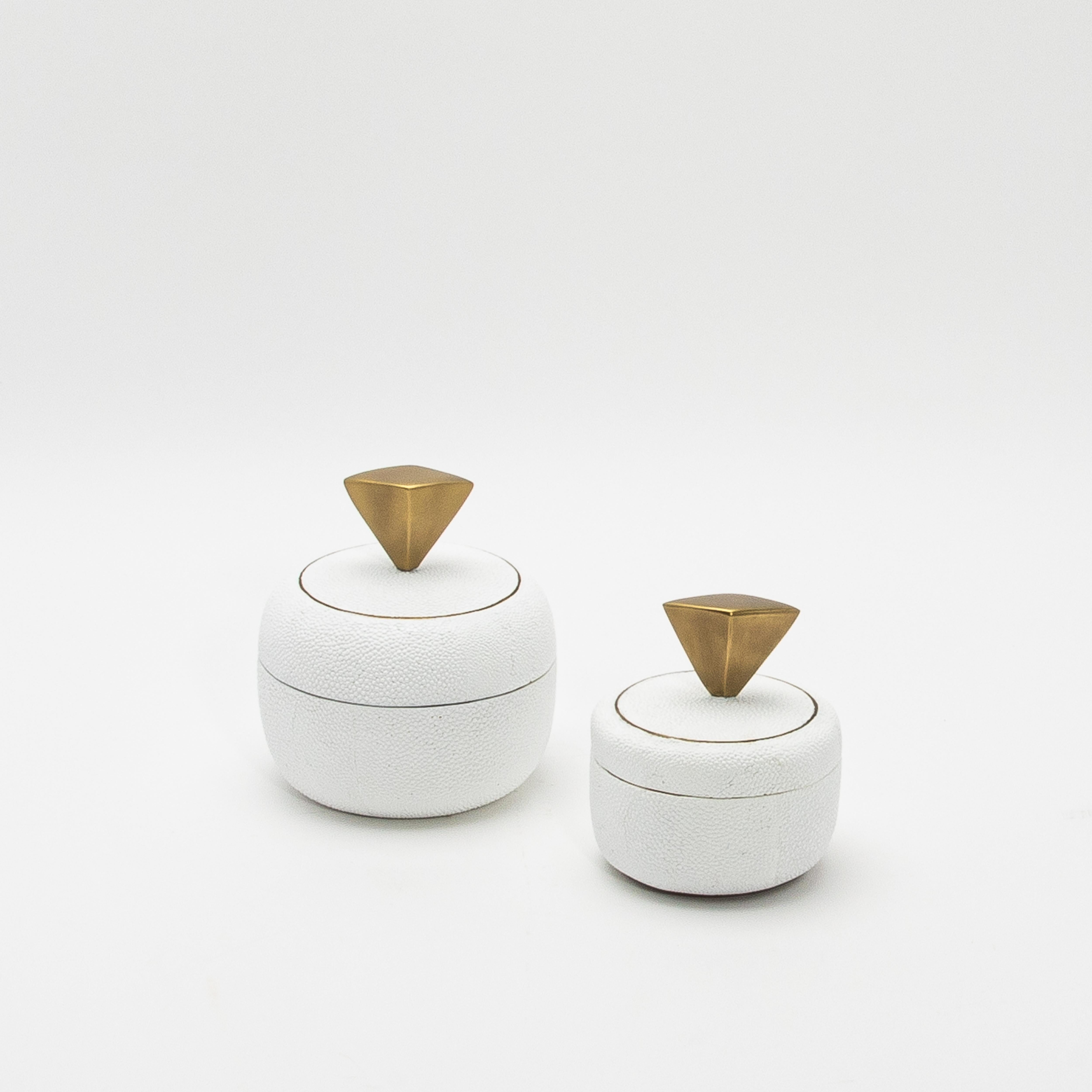 Juego de 2 cajas de piel de zapa blanca con detalles de latón patinado bronce by Kifu Paris Filipino en venta