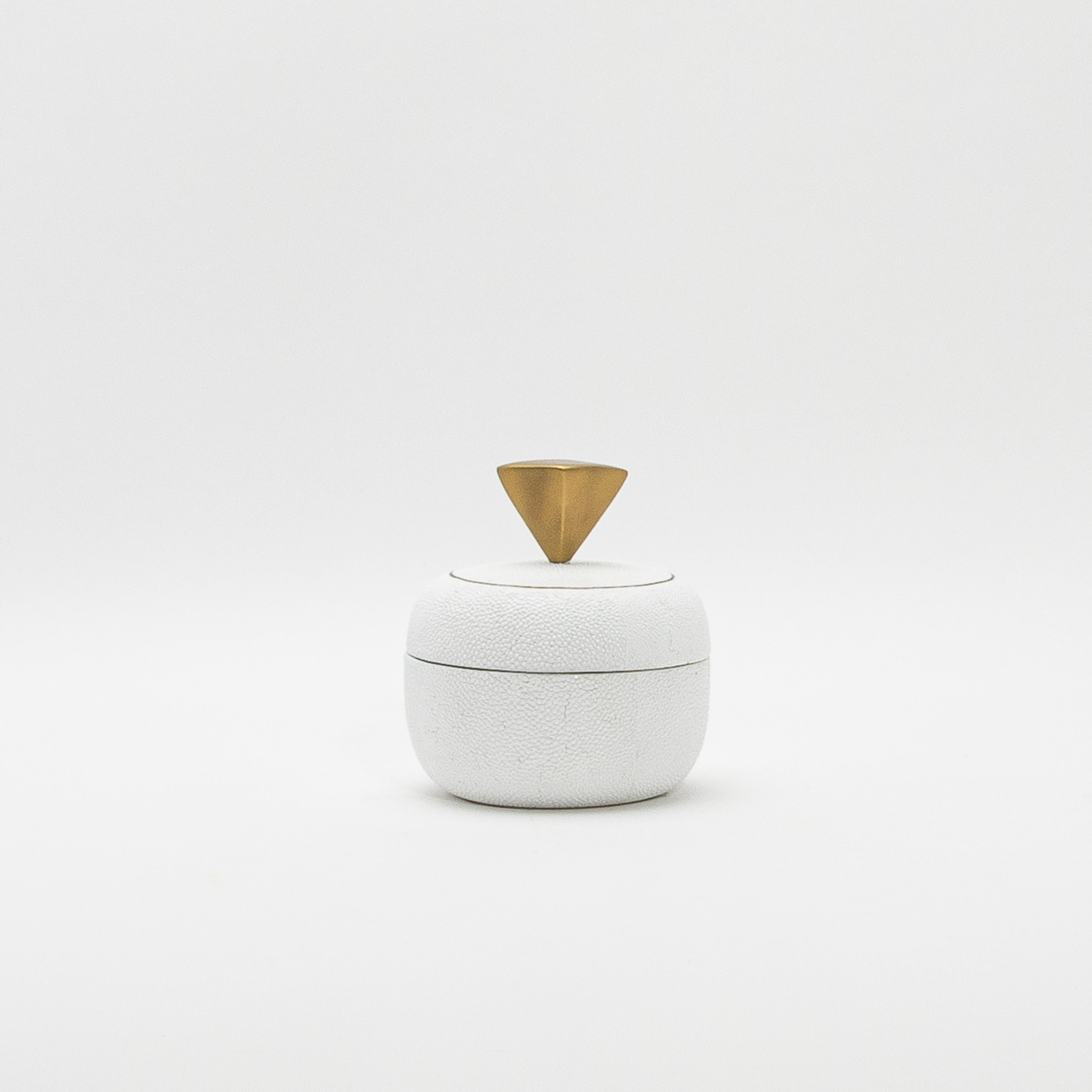 Juego de 2 cajas de piel de zapa blanca con detalles de latón patinado bronce by Kifu Paris en Nuevo estado para la venta en West Hollywood, CA