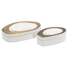 Set of 2 Boxes in Shagreen and Shell with Bronze Patina Brass by R&Y Augousti