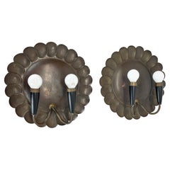 set of 2 brass 31cm Gio Ponti Style Theatre Wall Light Sconces, Italy, 1950s