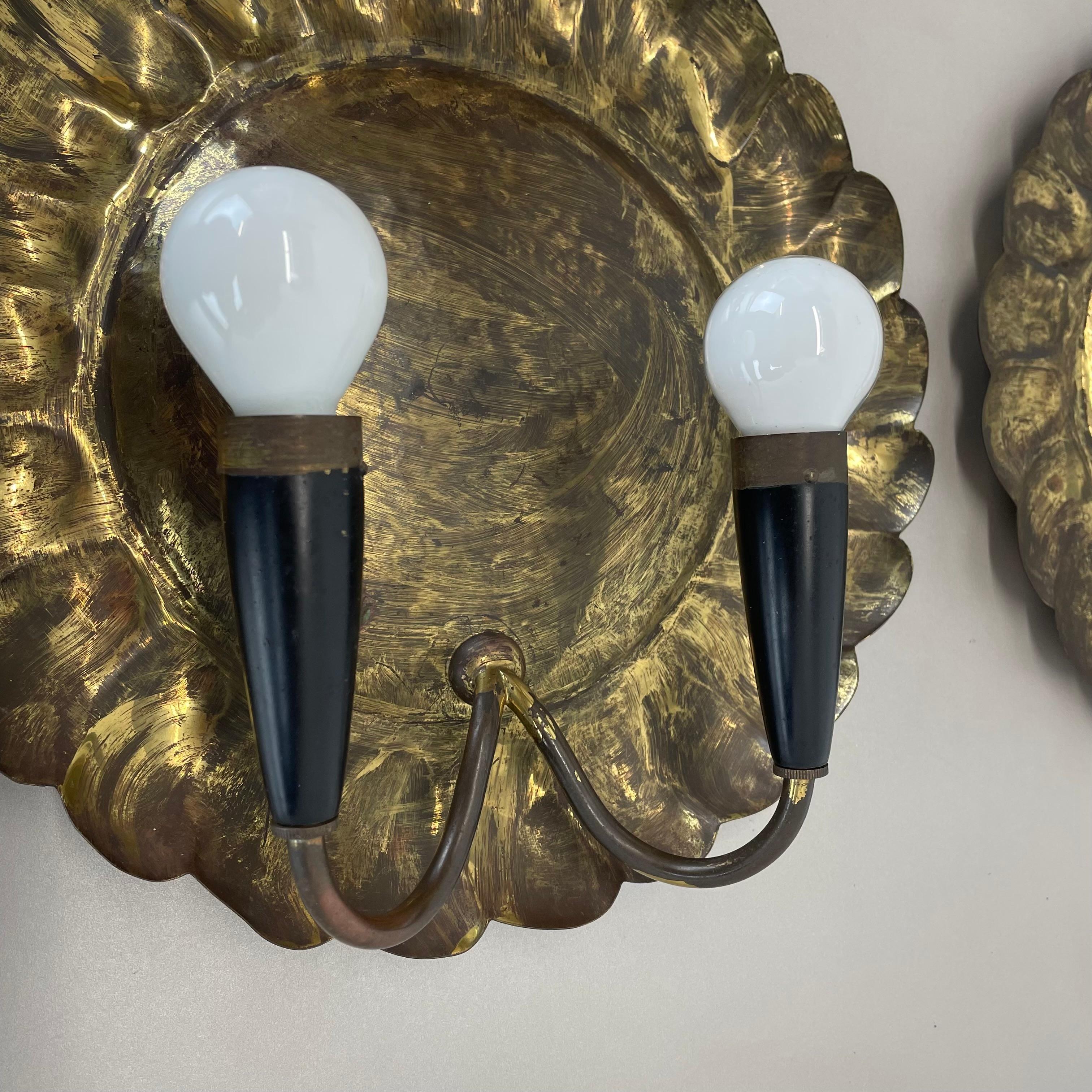 Ensemble de 2 appliques murales de théâtre en laiton de 31 cm, style Gio Ponti, Italie, années 1950 en vente 1