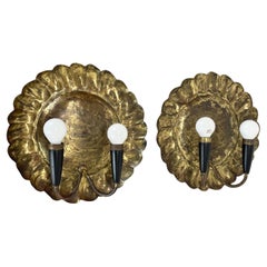 set of 2 brass 31cm Gio Ponti Style Theatre Wall Light Sconces, Italy, 1950s