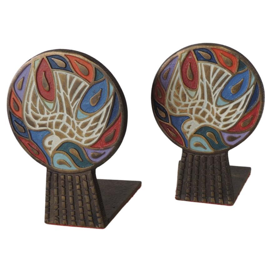 Cheetah Bookends Set of Two in Porcelain with Brass Base at 1stDibs