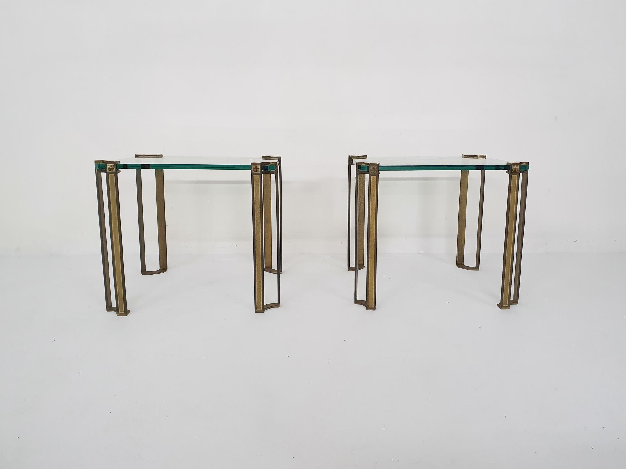 Set of two side table. Brass legs and glass top. In good condition.
Architect and designer Peter Ghyczy, born in Hungary in 1940, graduated at the Technical University of Aachen. His most successful design was the Garden Egg Chair in 1968 for
