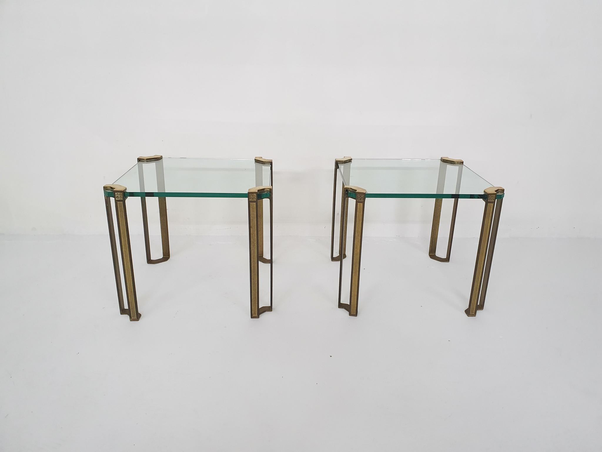 Mid-Century Modern Set of 2 Brass and Glass Peter Ghyczy Side Tables, 1970's