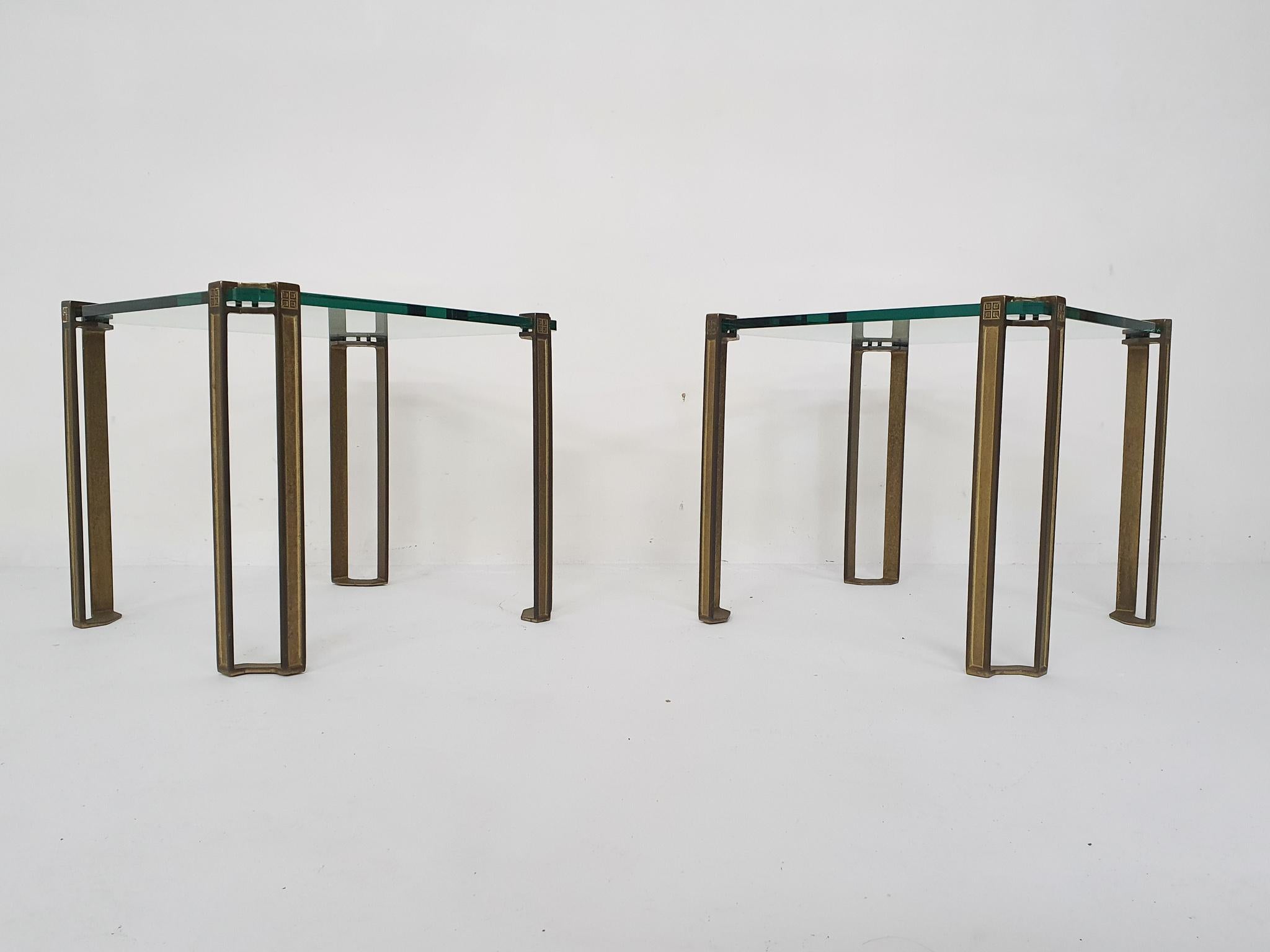 Set of 2 Brass and Glass Peter Ghyczy Side Tables, 1970's In Good Condition In Amsterdam, NL