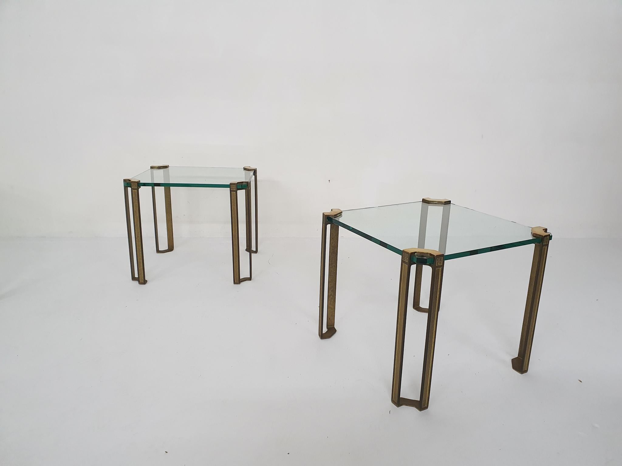 Set of 2 Brass and Glass Peter Ghyczy Side Tables, 1970's 1