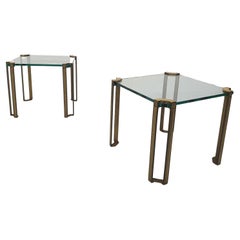 Retro Set of 2 Brass and Glass Peter Ghyczy Side Tables, 1970's