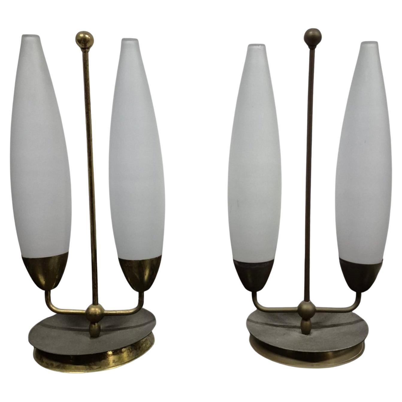Set of 2 brass and glass table lamps, Netherlands 1960s