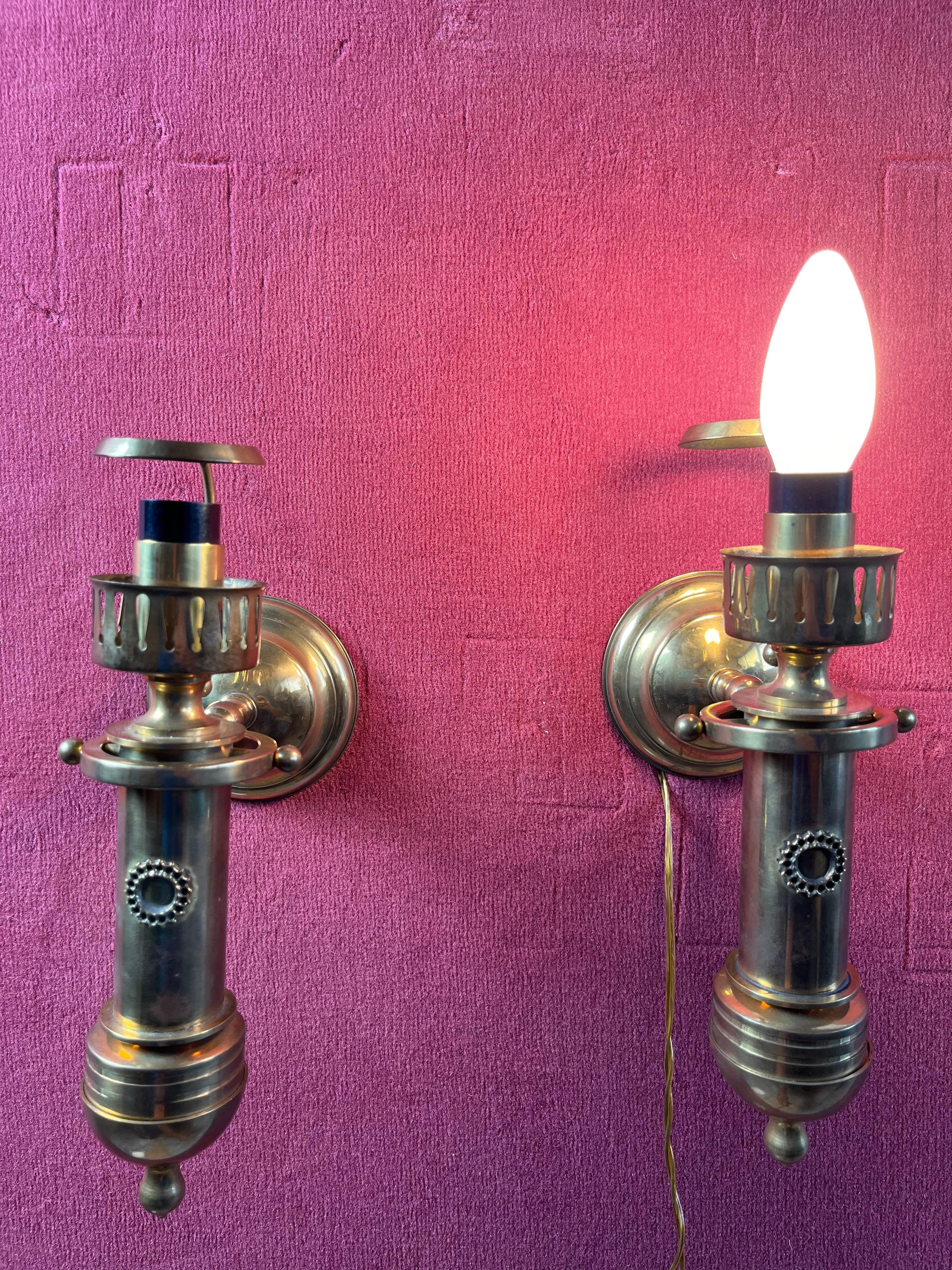 Set Of 2 Brass And Glass Wall Lamps 1980s For Sale 4
