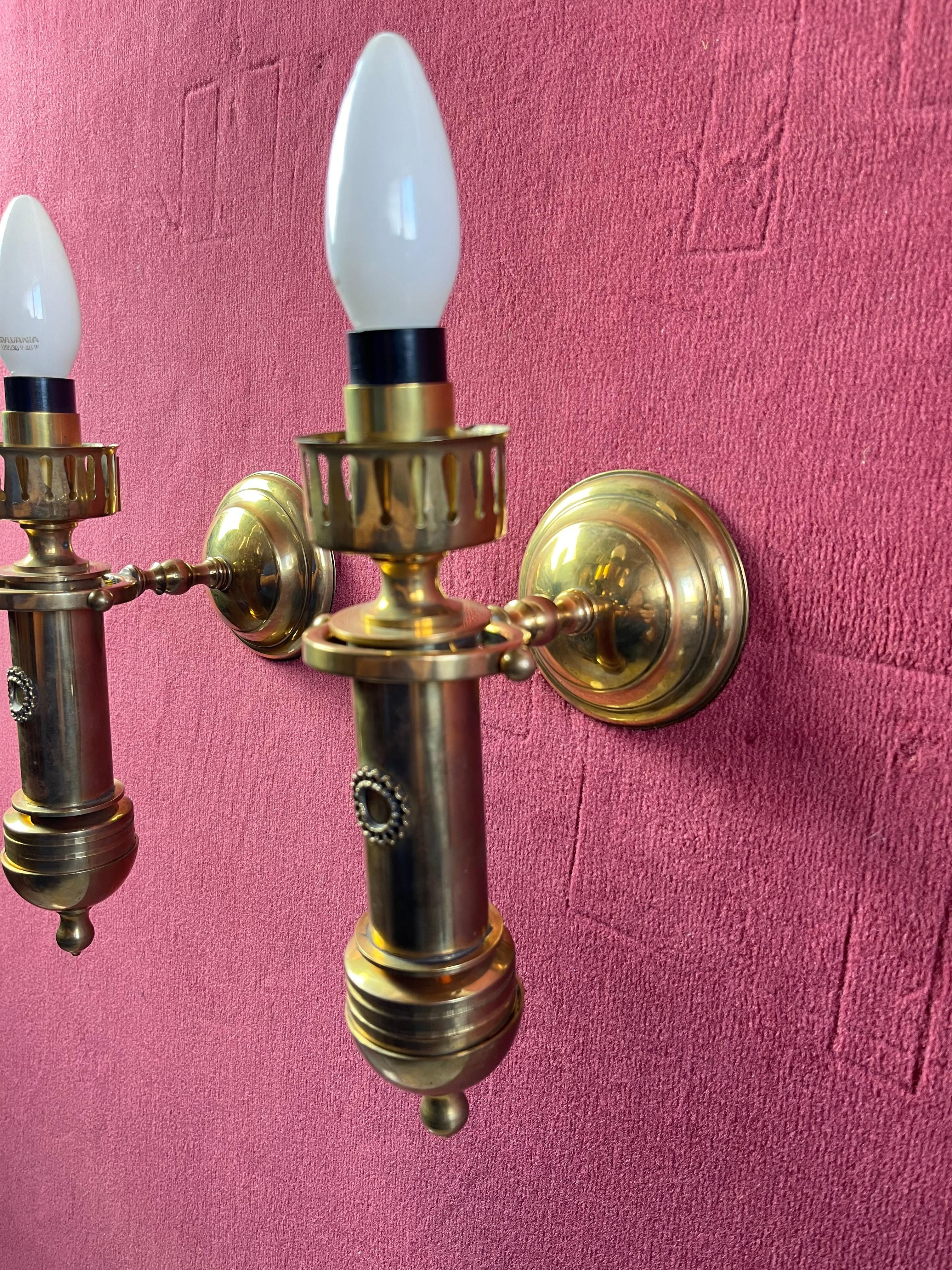 Set Of 2 Brass And Glass Wall Lamps 1980s For Sale 2