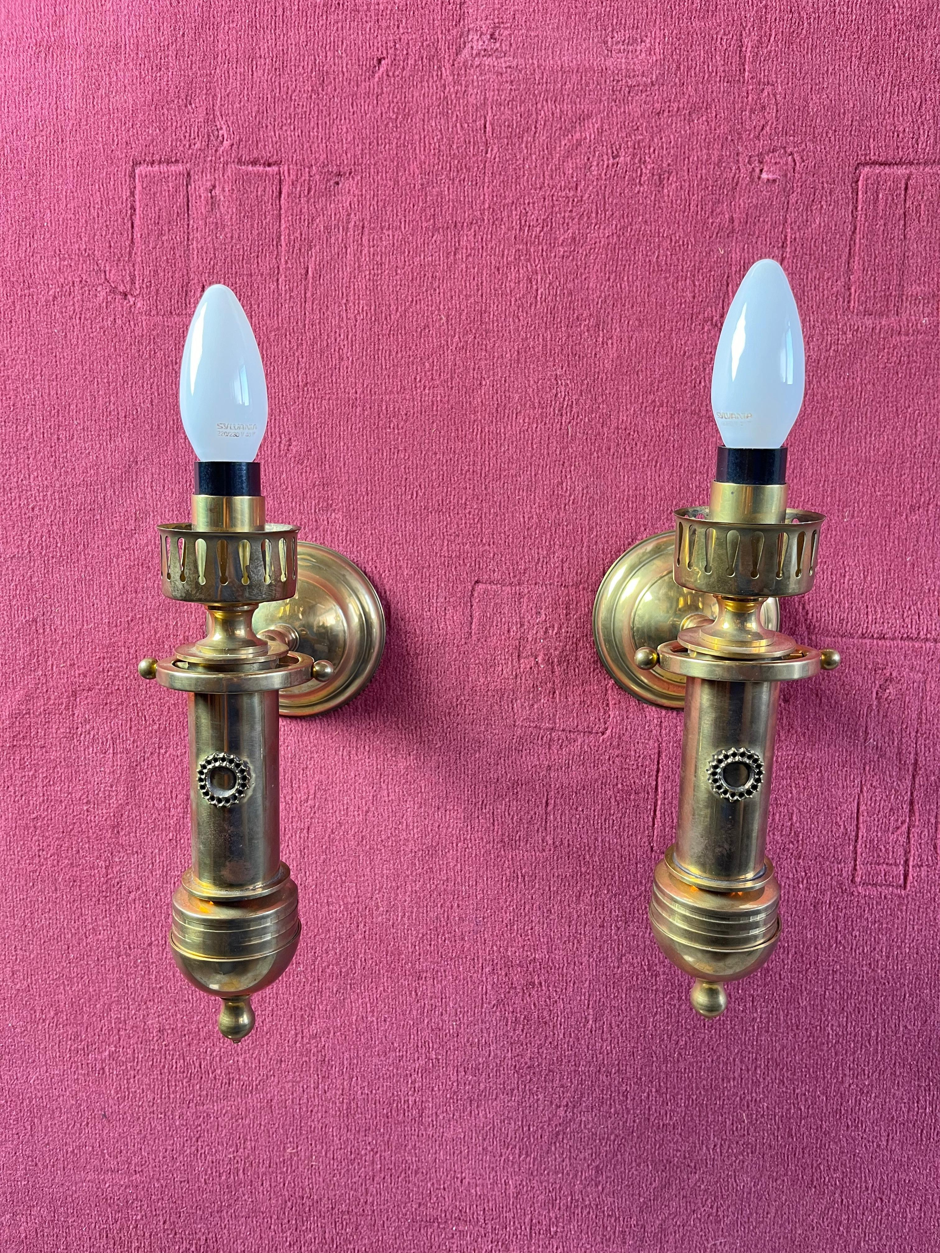 Set Of 2 Brass And Glass Wall Lamps 1980s For Sale 3