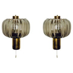 Set of 2 Brass and Glass Wall Lamps