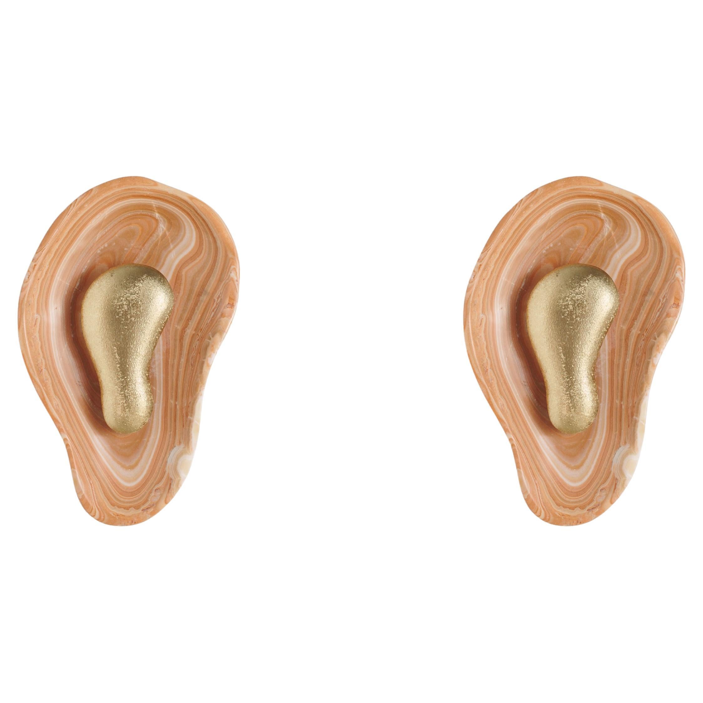 Set di 2 applique in ottone e onice arancione Oyster di Matlight Milano