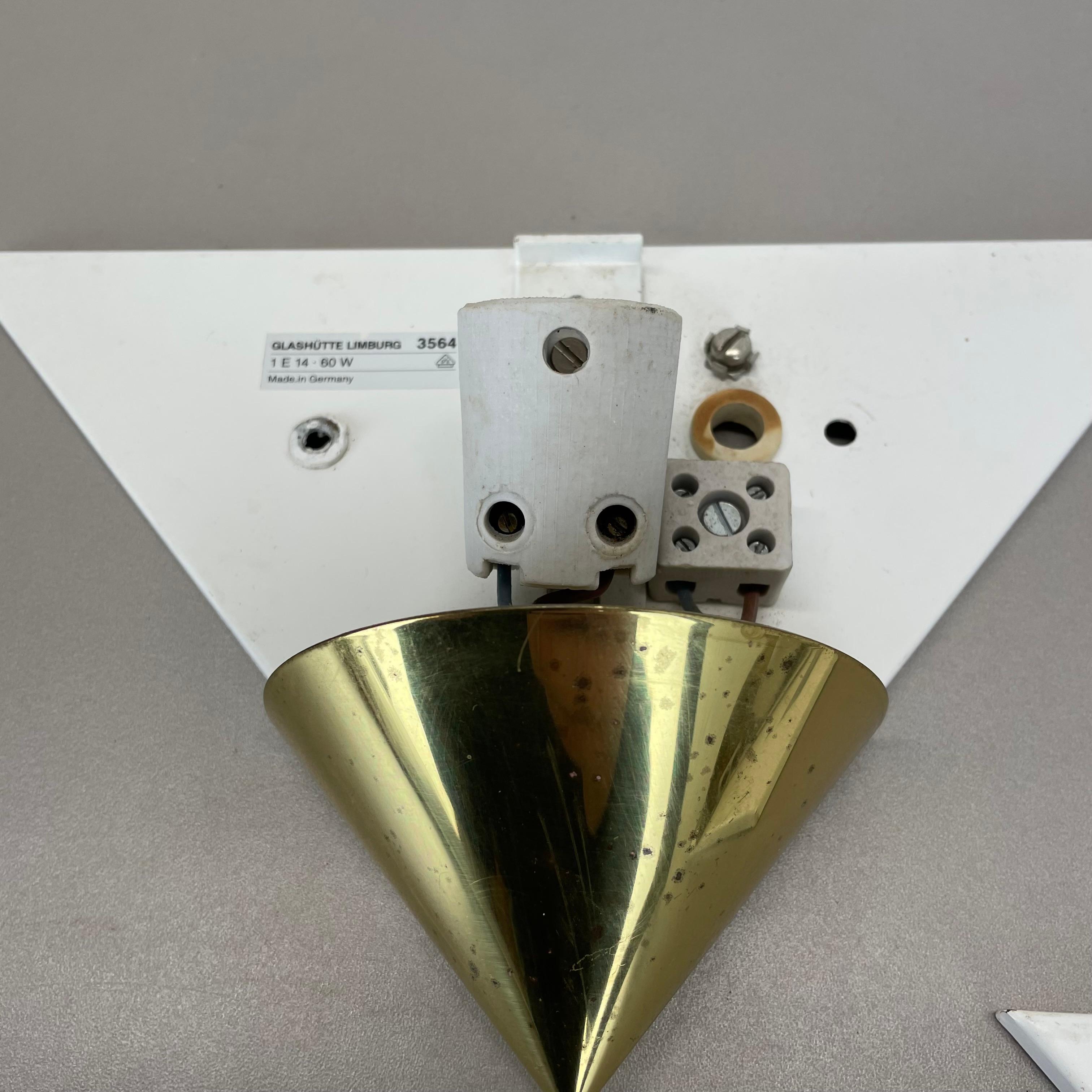 Set of 2 Brass and satin glass Wall Lights by Glashütte Limburg, Germany, 1980s For Sale 7