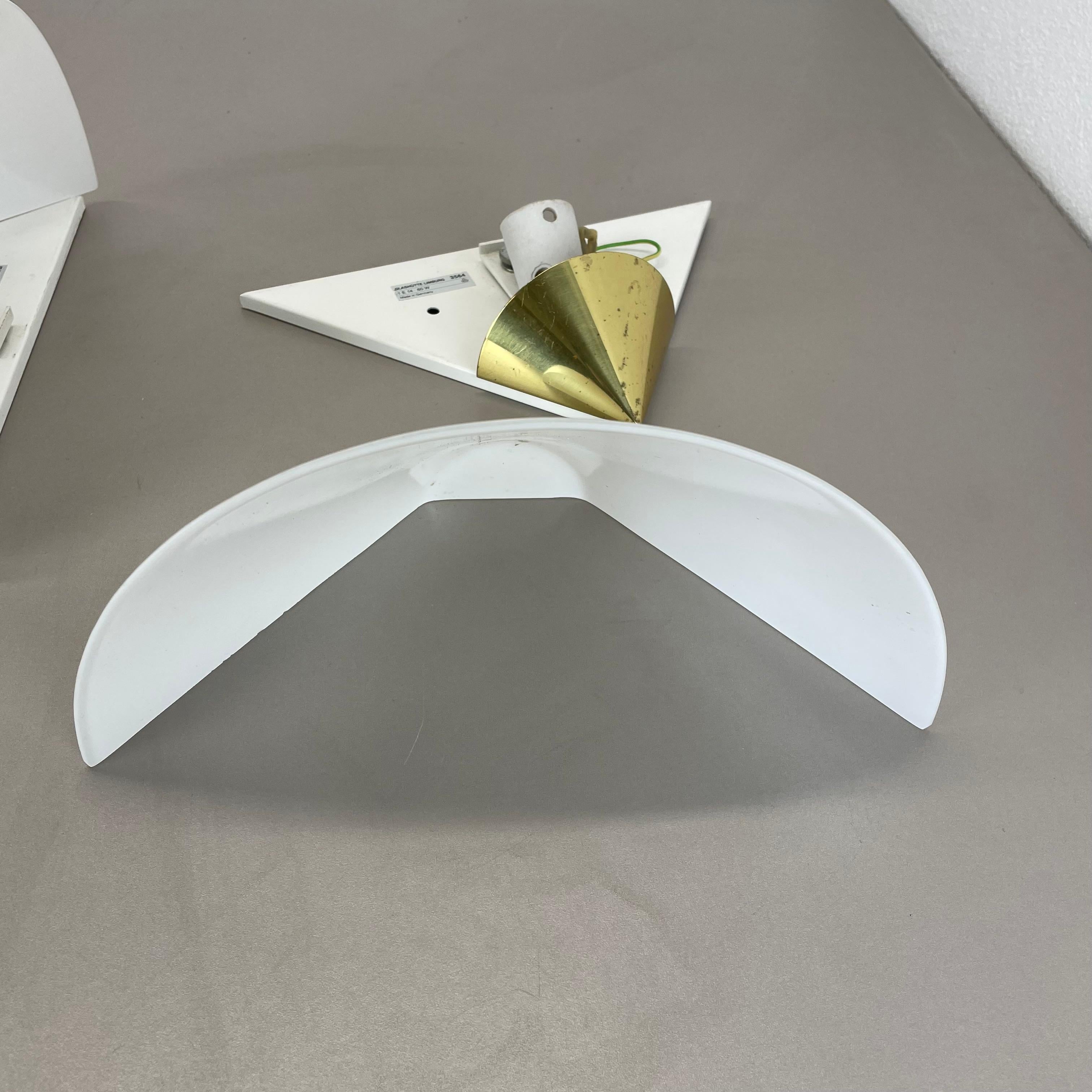 Set of 2 Brass and satin glass Wall Lights by Glashütte Limburg, Germany, 1980s For Sale 13