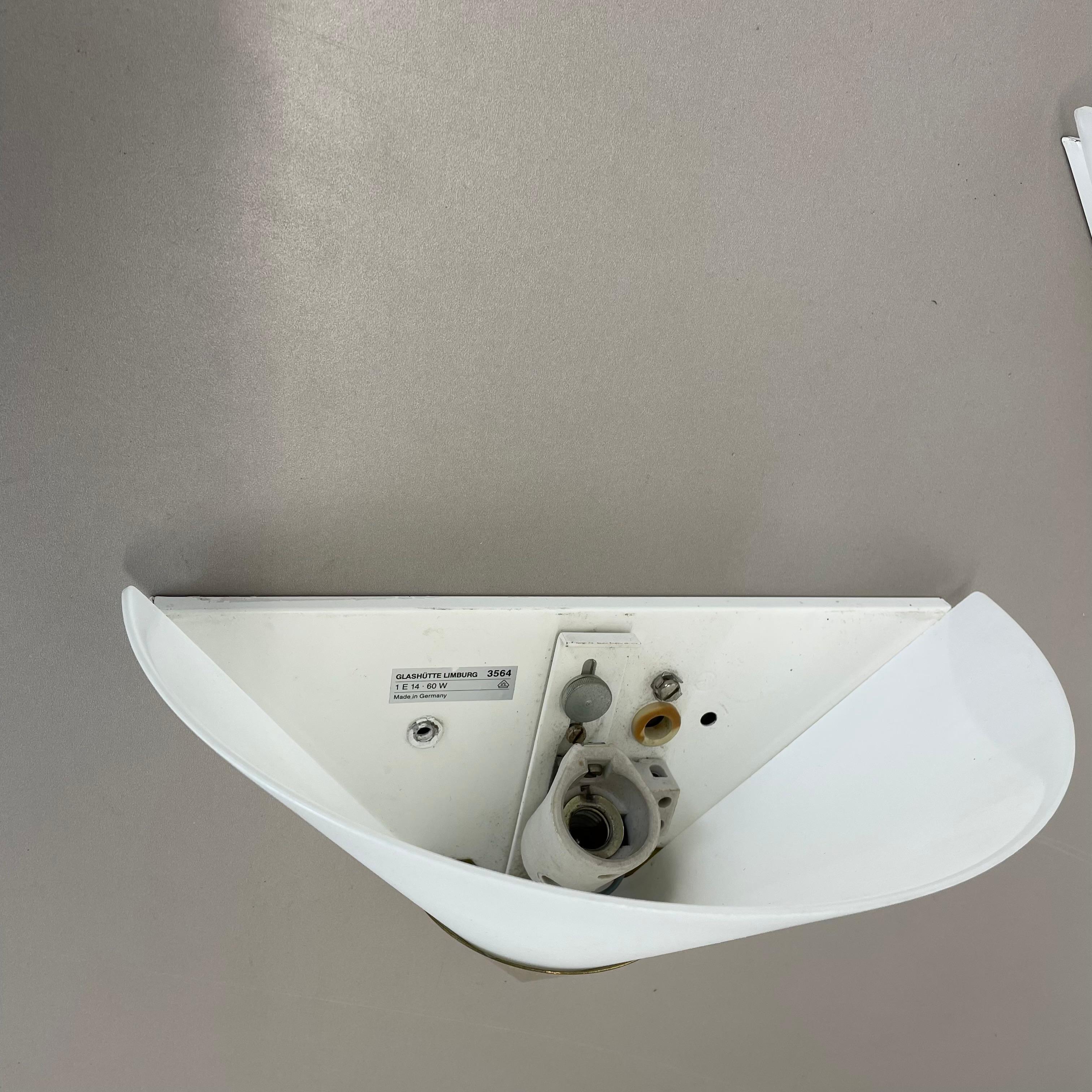 Set of 2 Brass and satin glass Wall Lights by Glashütte Limburg, Germany, 1980s For Sale 2