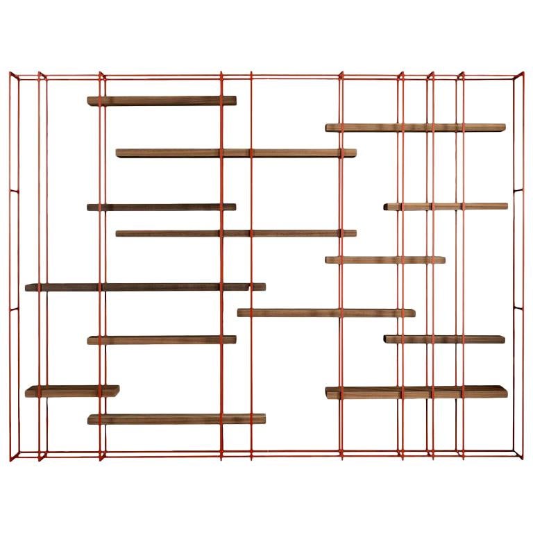 Set of 2 Brass and Wood Bookshelves Cage B For Sale