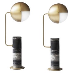 Set of 2 Brass Another Table Lamps by Square in Circle