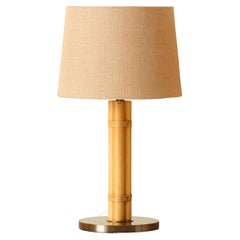 Set of 2 Hans-Agne Jakobsson Brass & Bamboo Table Lamps, Sweden, 1970s