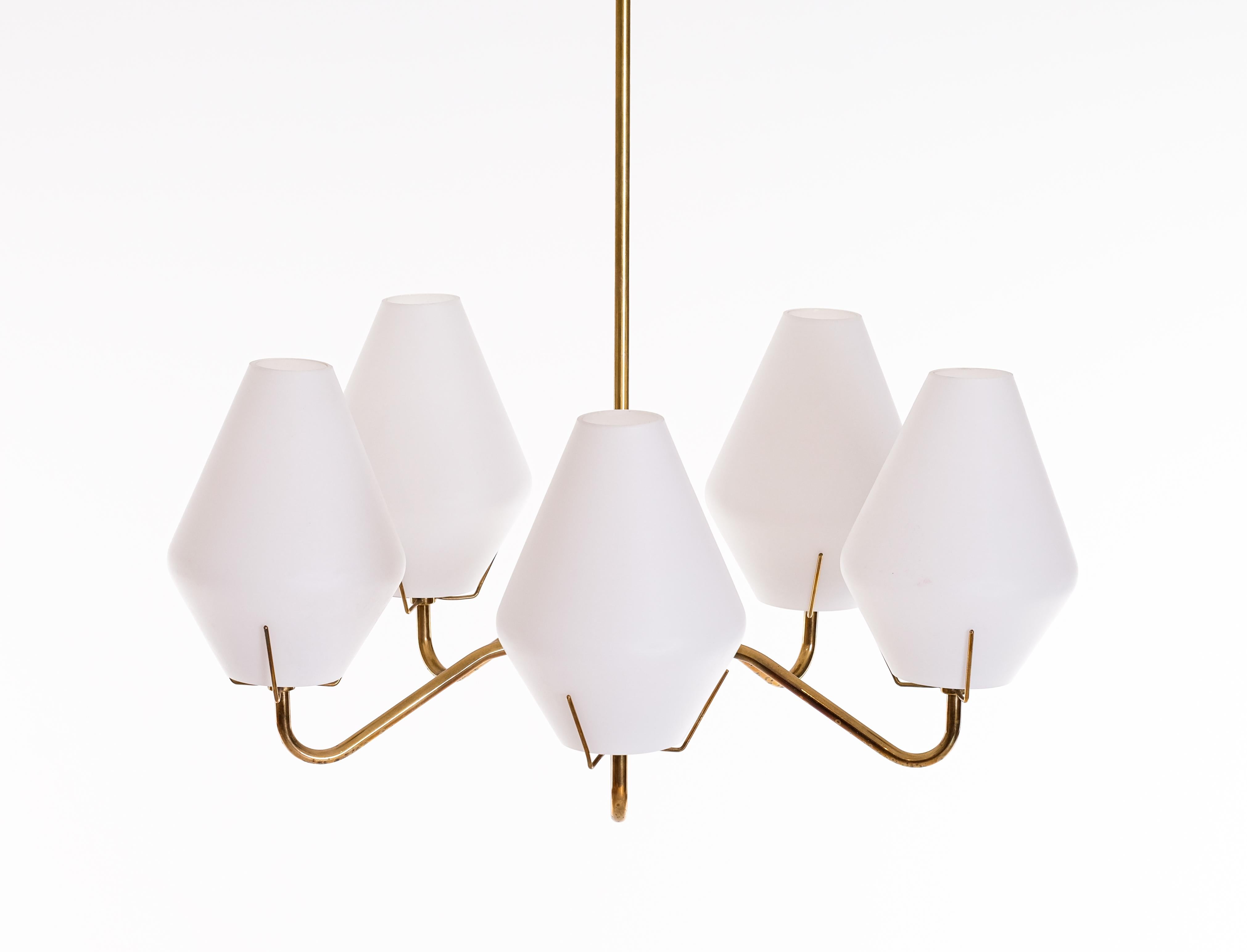 Mid-20th Century Set of 2 Brass Chandeliers by ASEA, Sweden, 1950s For Sale