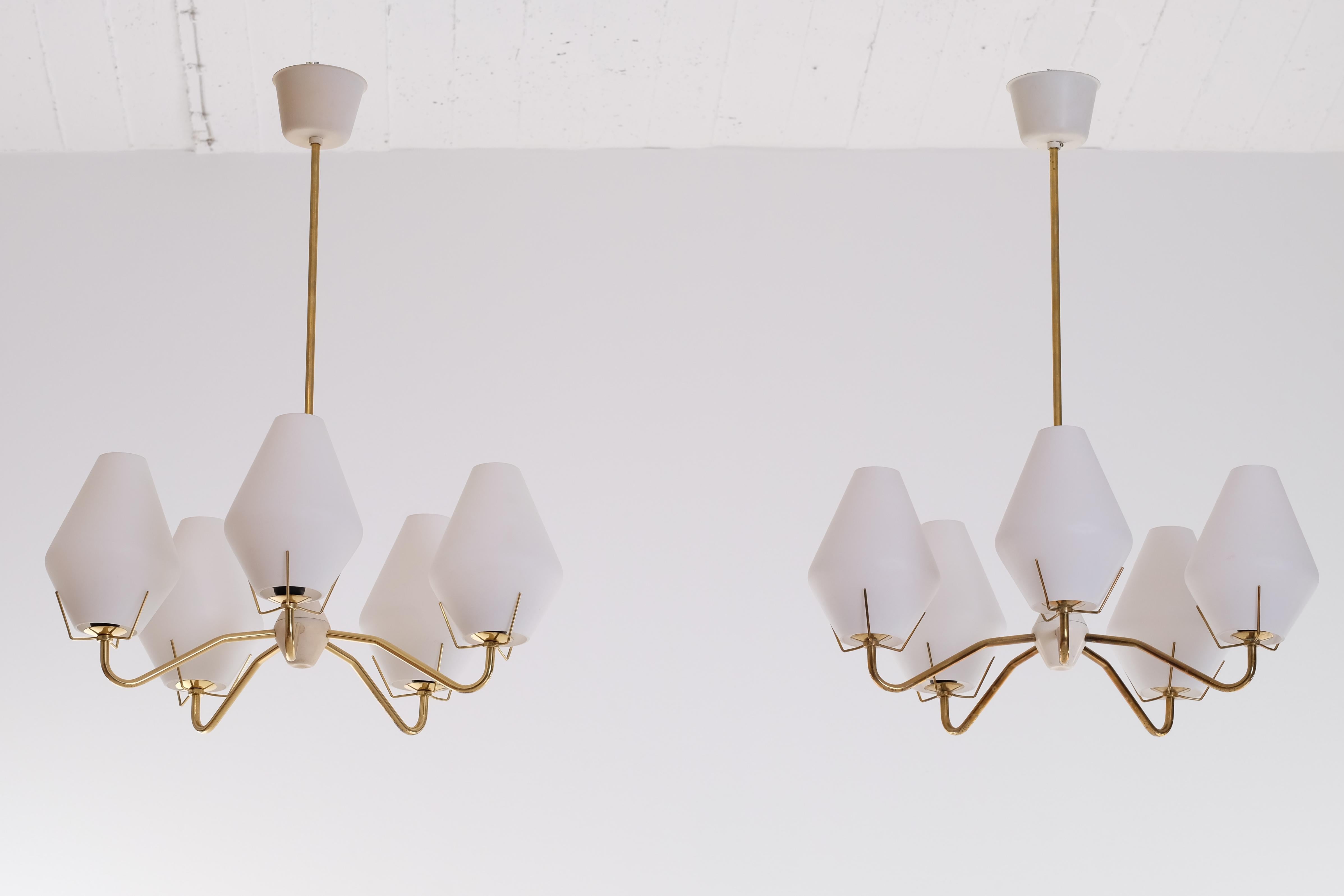 Set of 2 Brass Chandeliers by ASEA, Sweden, 1950s For Sale 1