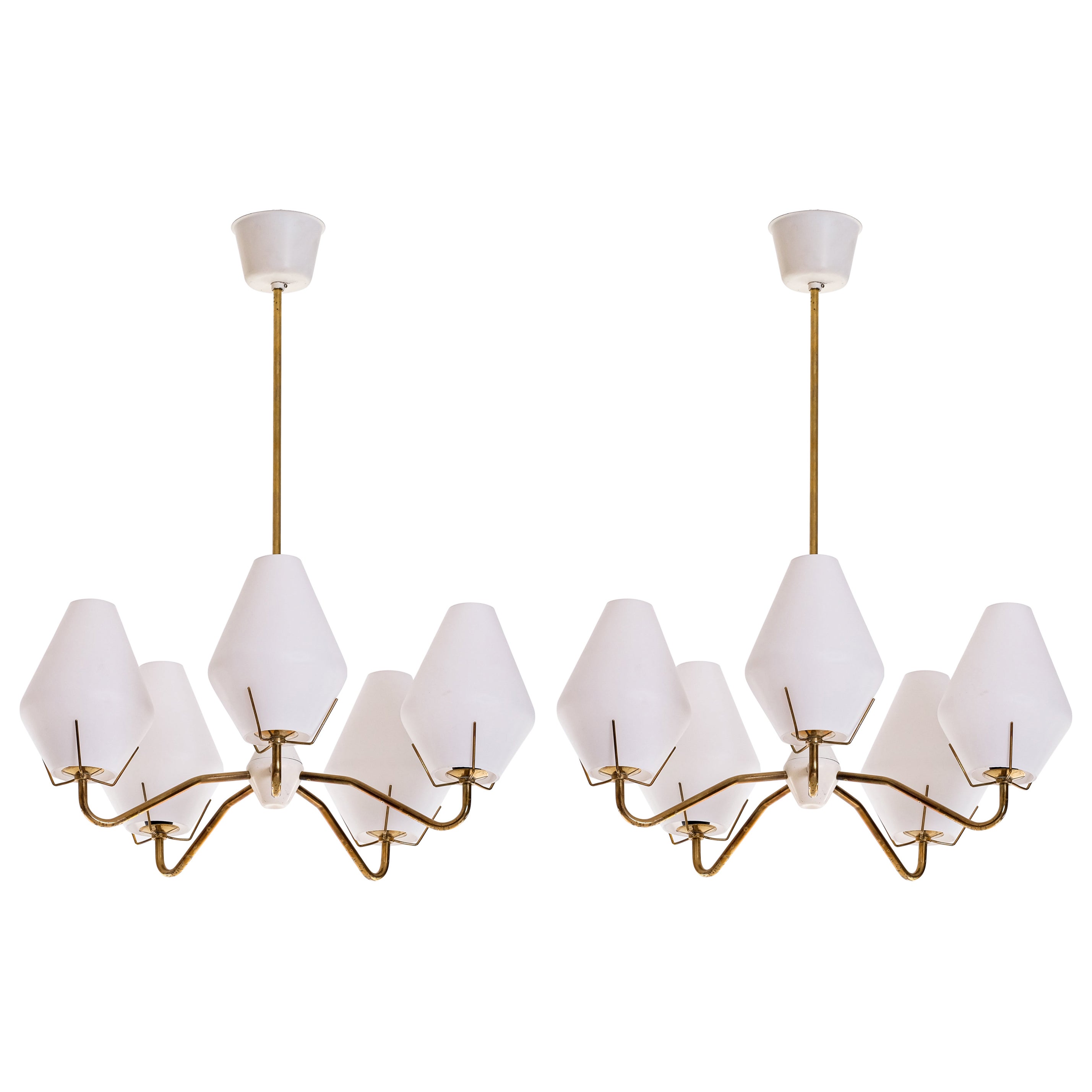 Set of 2 Brass Chandeliers by ASEA, Sweden, 1950s