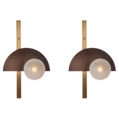 Set of 2 Brass Exhibition Wall Lights by Square in Circle