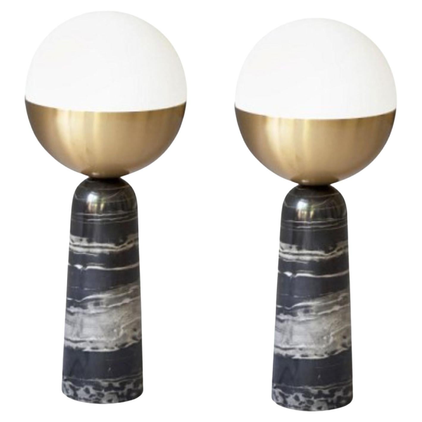 Set of 2 Brass Globe Table Lamps by Square in Circle