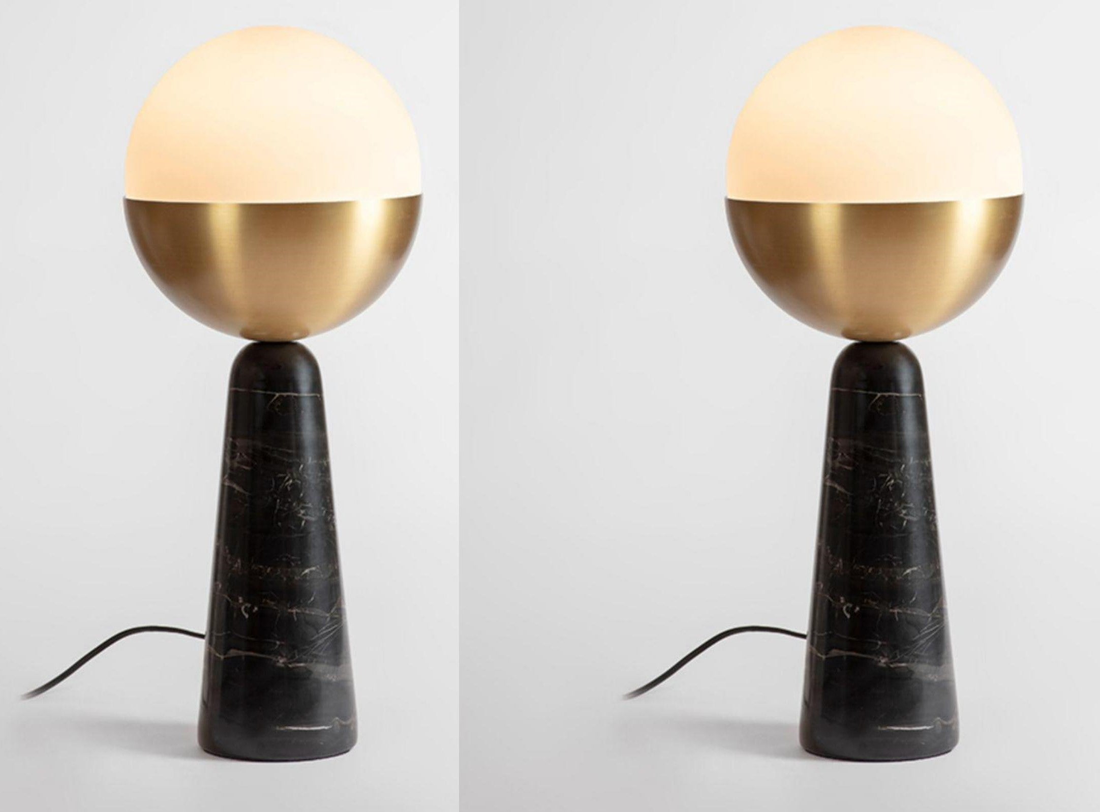 Set of 2 Brass Globe Table Lamps by Square in Circle For Sale