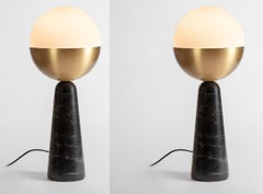 Set of 2 Brass Globe Table Lamps by Square in Circle