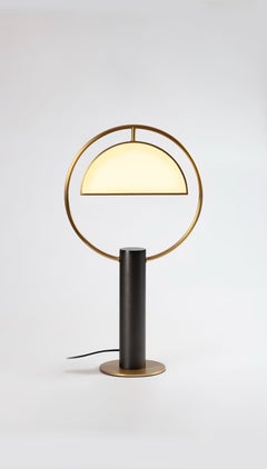 Set of 2 Brass Half in Circle Table Lamps by Square in Circle