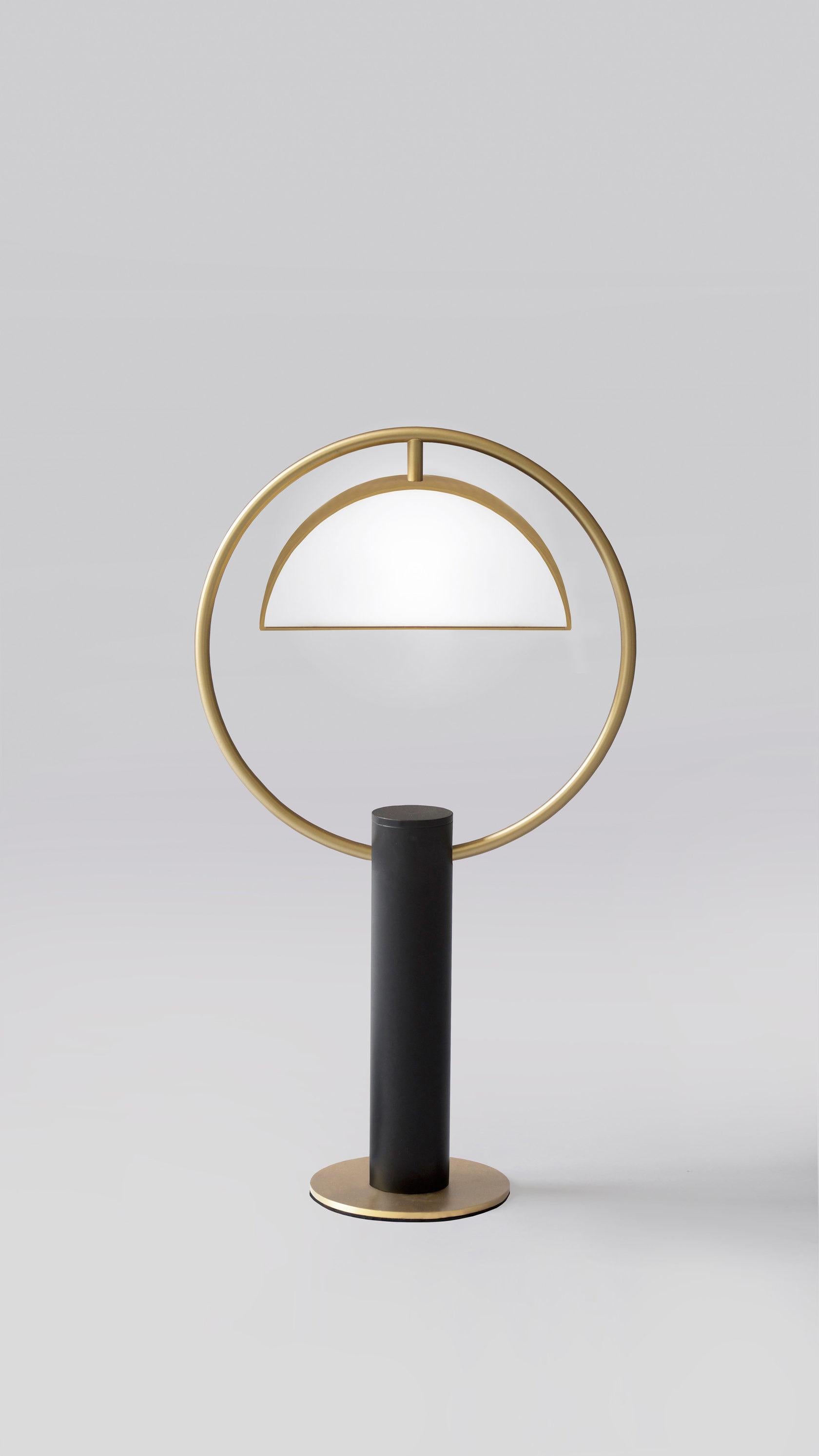 Modern Set of 2 Brass Half in Circle Table Lamps by Square in Circle