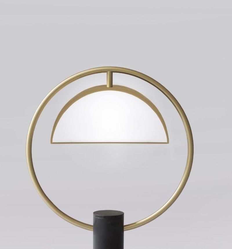 British Set of 2 Brass Half in Circle Table Lamps by Square in Circle
