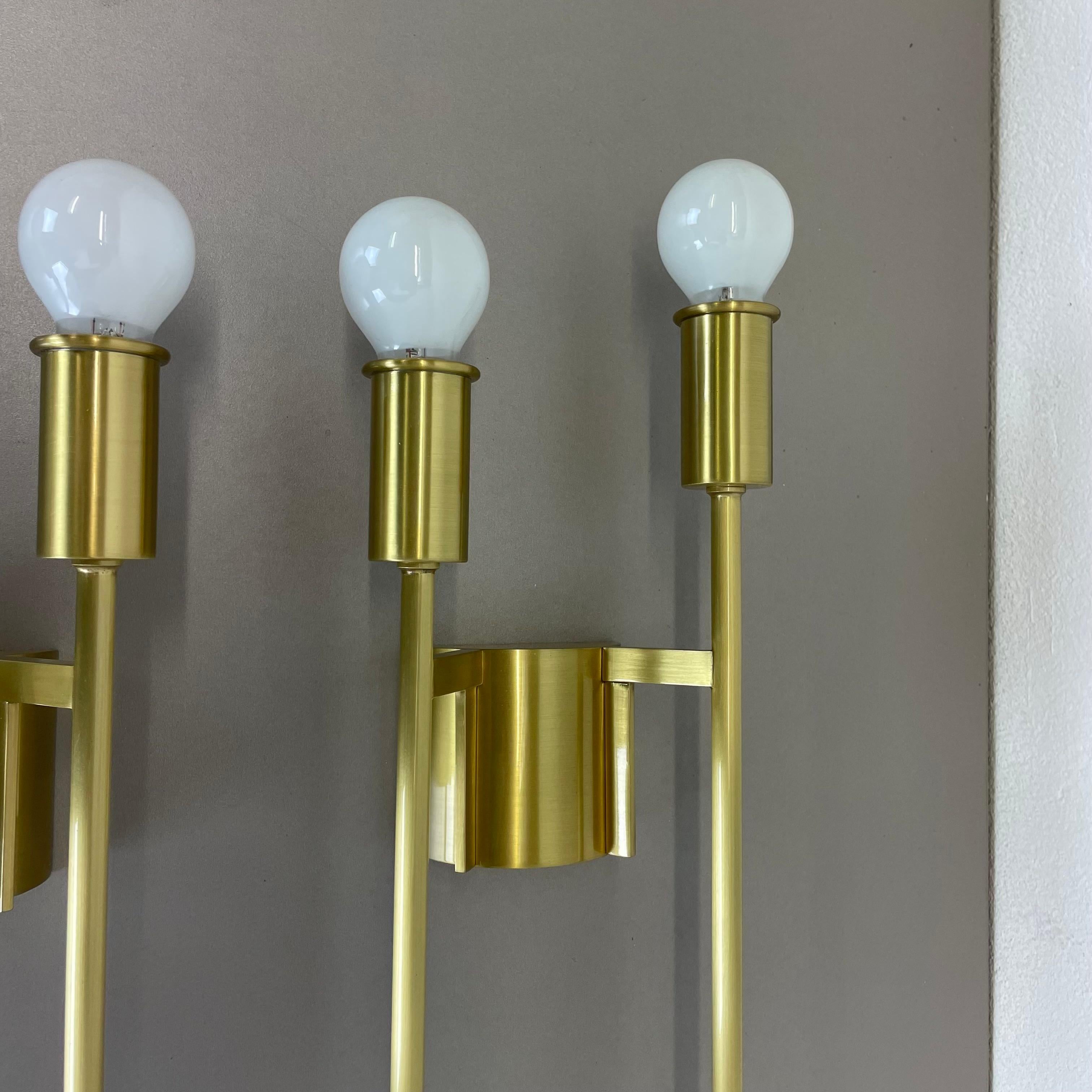 Metal set of 2 Brass Italian Stilnovo Style Theatre Wall Light Sconces, Italy, 1950s For Sale
