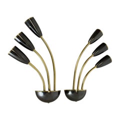 set of 2 Brass Italian Stilnovo Style Theatre Wall Light Sconces, Italy, 1950s