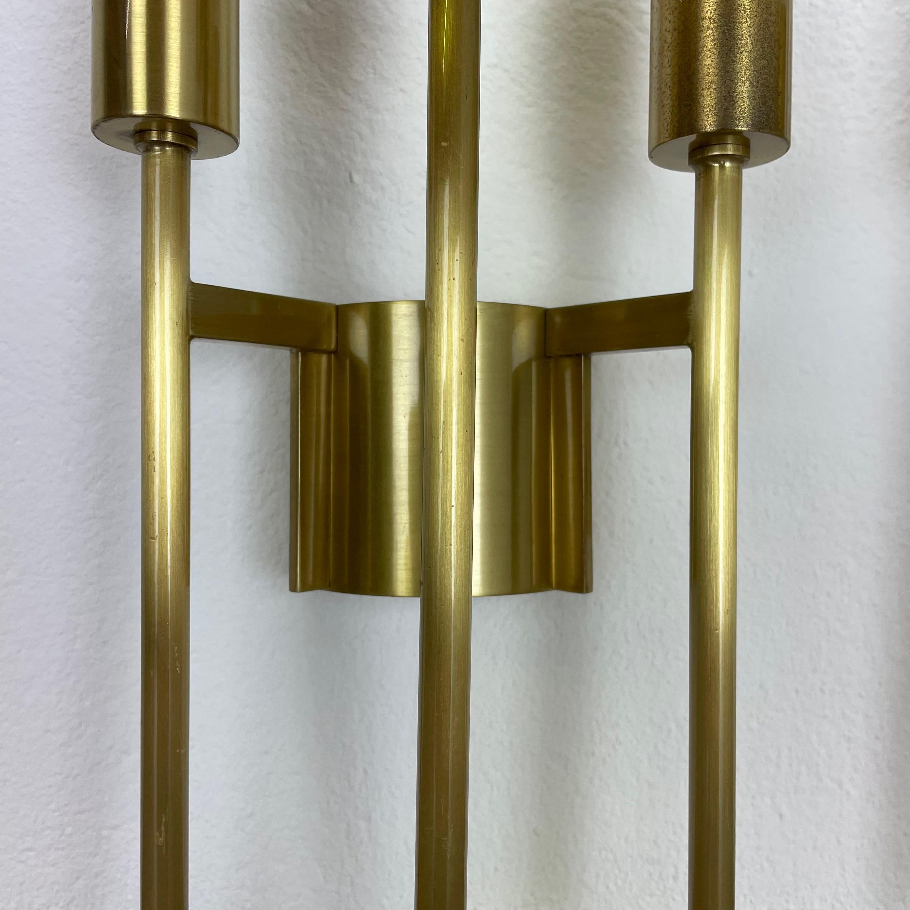 set of 2 Brass Italian Stilnovo Style Theatre Wall Light Sconces, Italy, 1970 For Sale 4