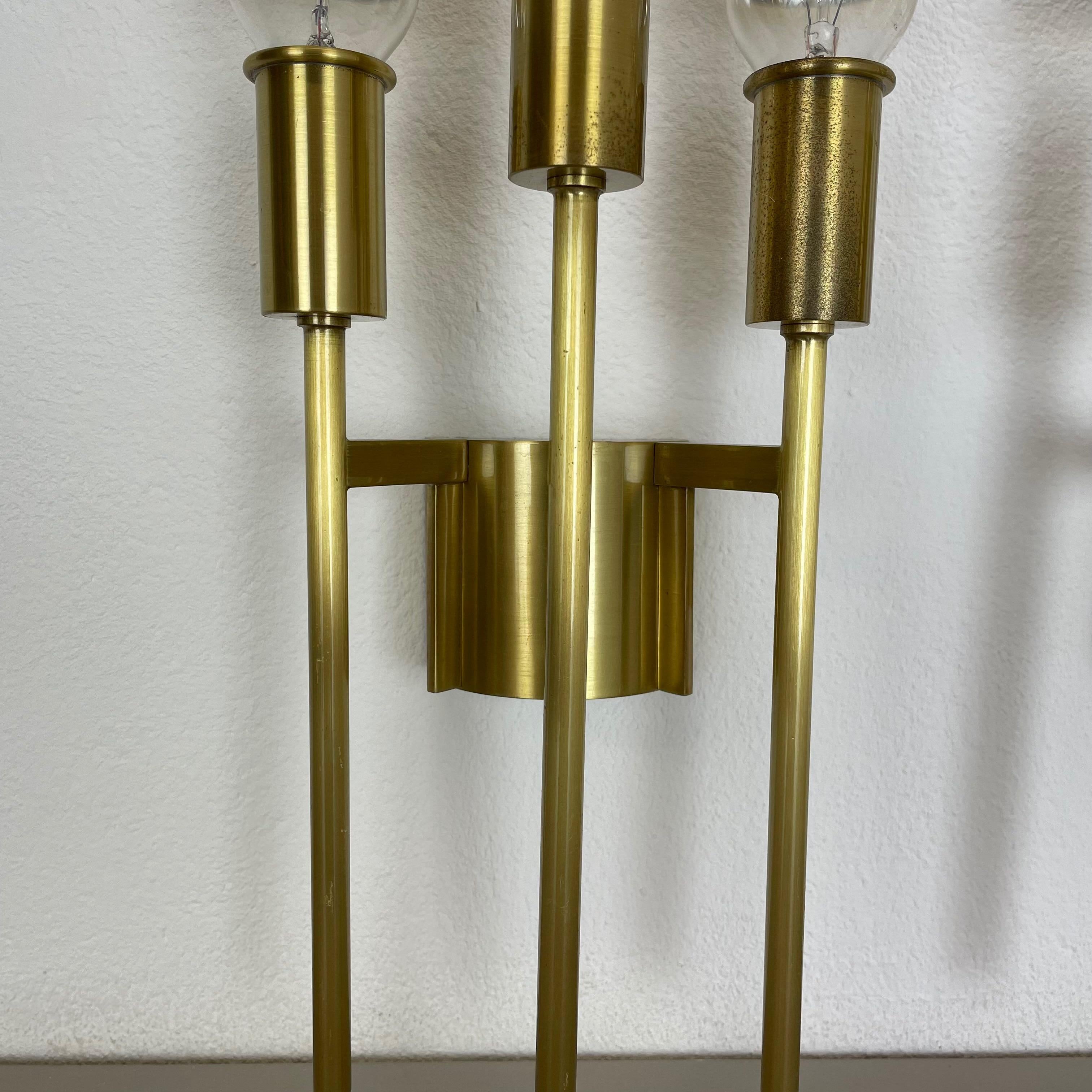 Metal set of 2 Brass Italian Stilnovo Style Theatre Wall Light Sconces, Italy, 1970 For Sale