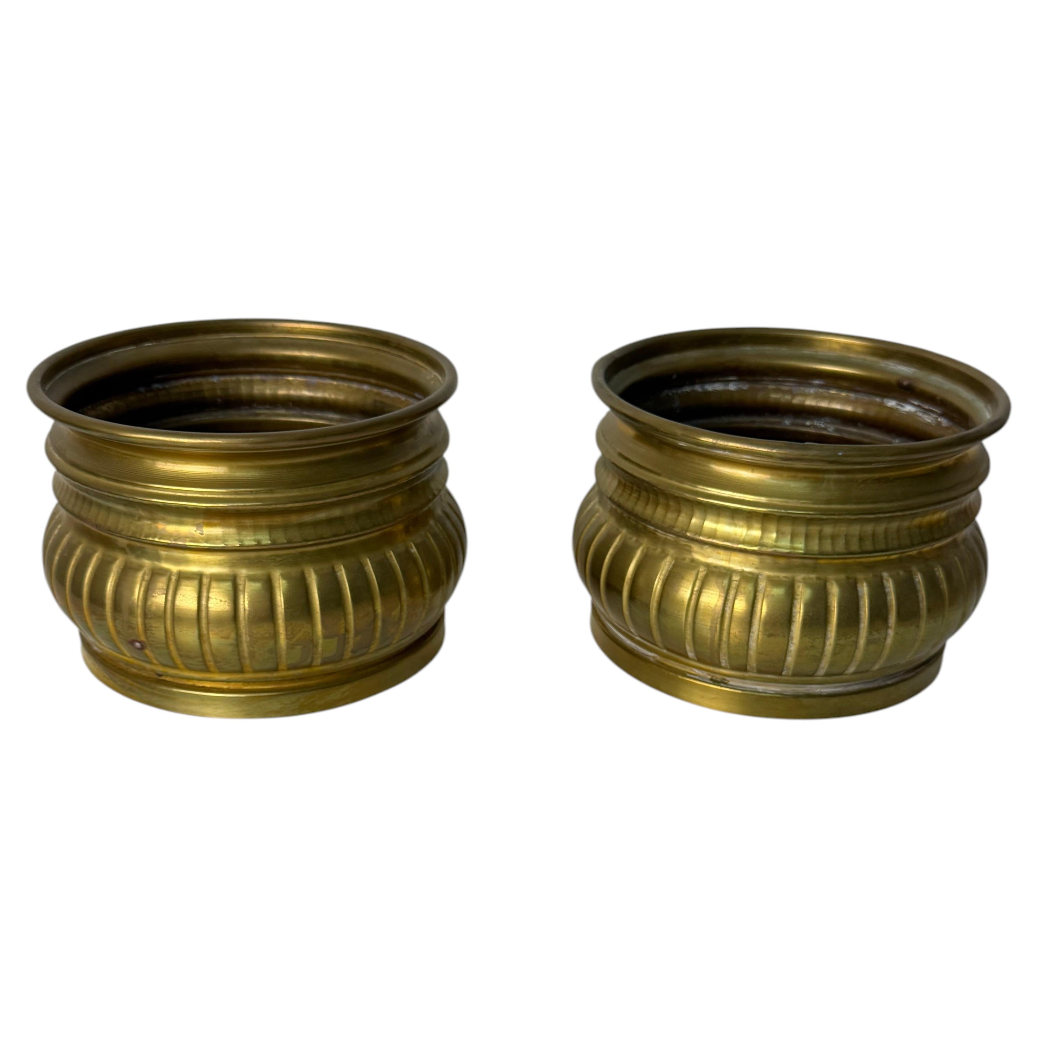 Set of 2 brass plant pot holders, 1950s For Sale