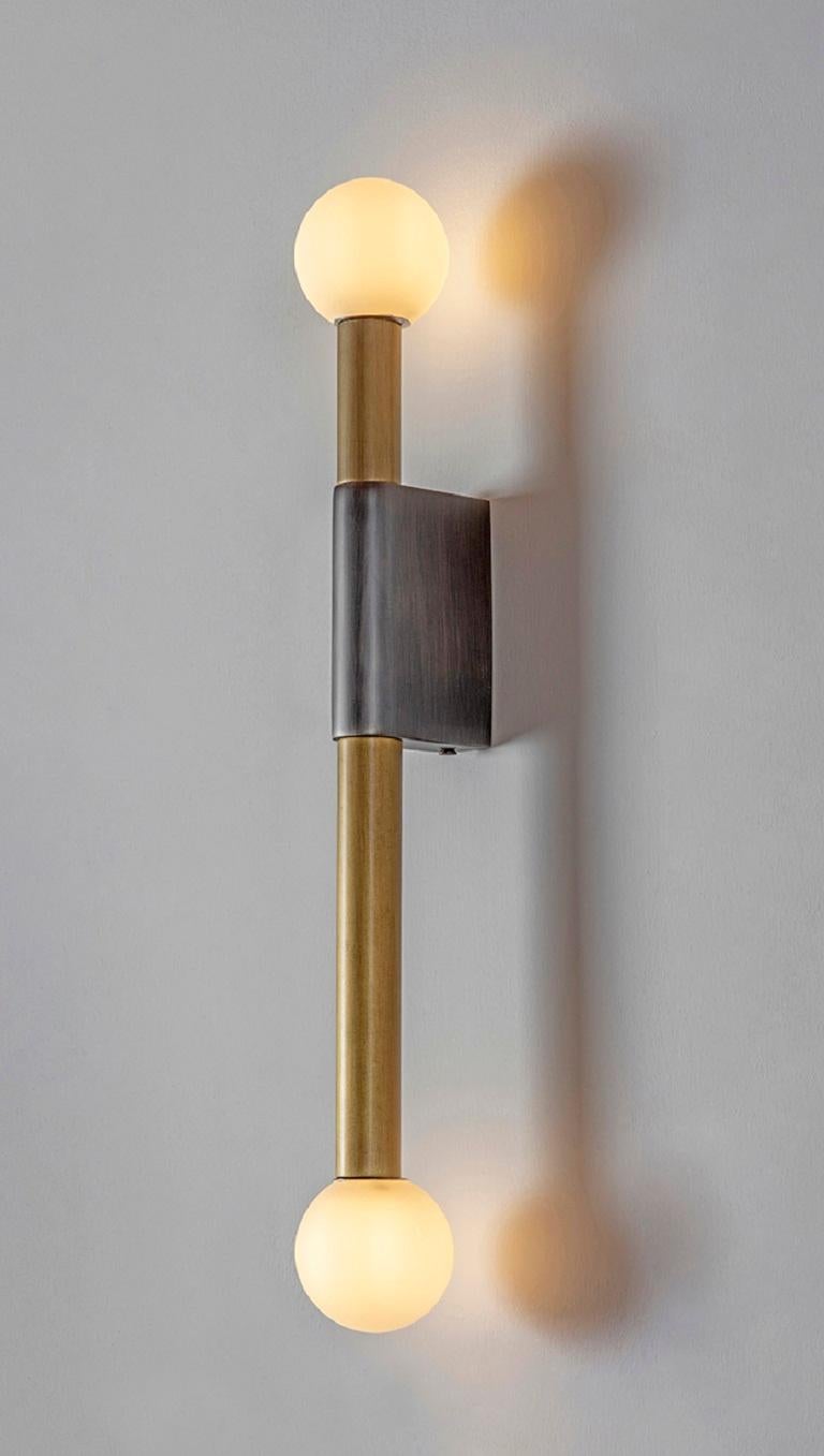 Brushed Set of 2 Brass Pole and Circle Wall Lights by Square in Circle For Sale