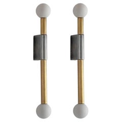 Set of 2 Brass Pole and Circle Wall Lights by Square in Circle