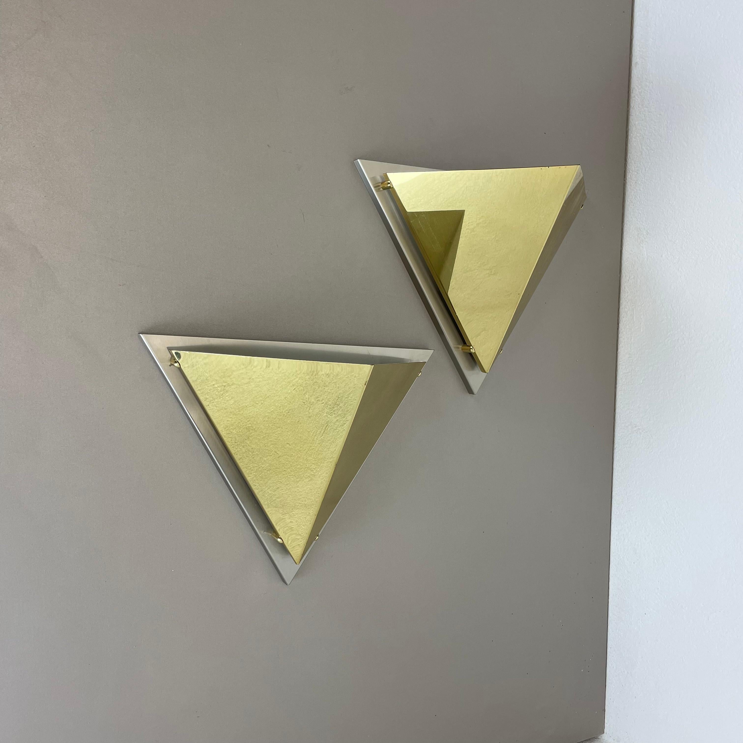 Mid-Century Modern Set of 2 Brass Sciolari Style Wall Light Sconces Bankamp Leuchten, Germany, 1980 For Sale