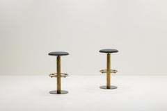 Set of 2 brass swivel bar stools, 1950s Italy.