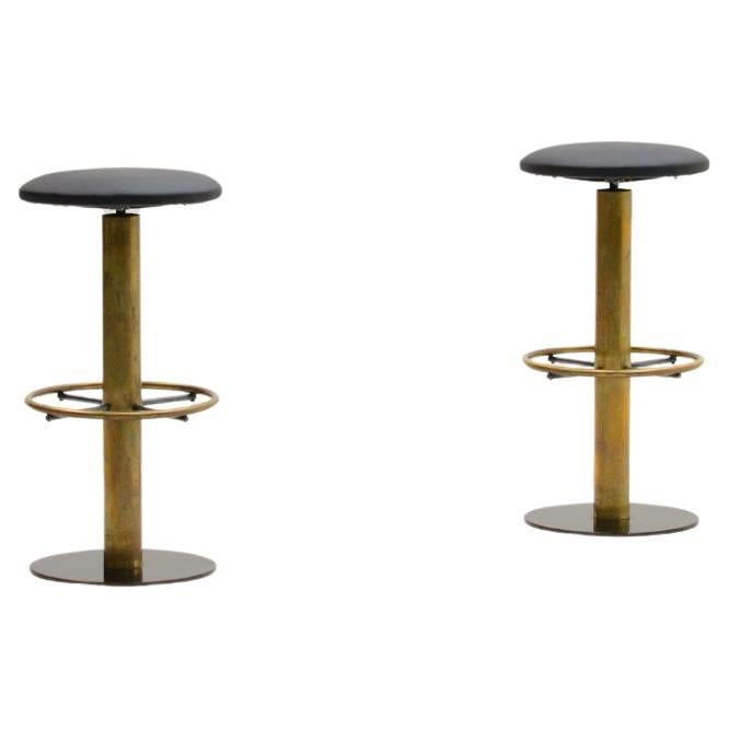 Set of 2 brass swivel bar stools, 1950s Italy.